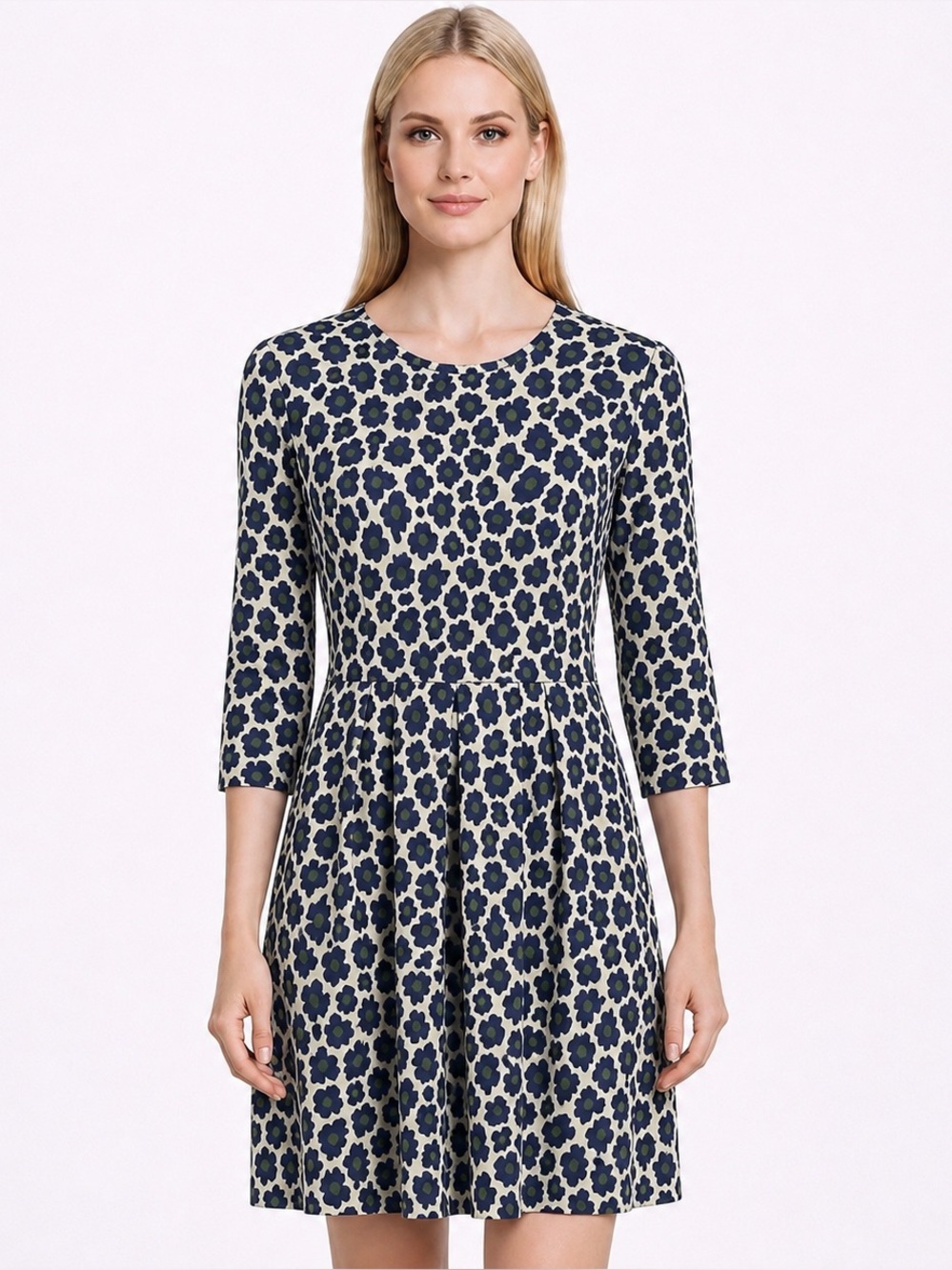 Jude Connally Brynn Leopard Print Jude Cloth 3/4 Sleeve Fit&Flare Dress Sz M